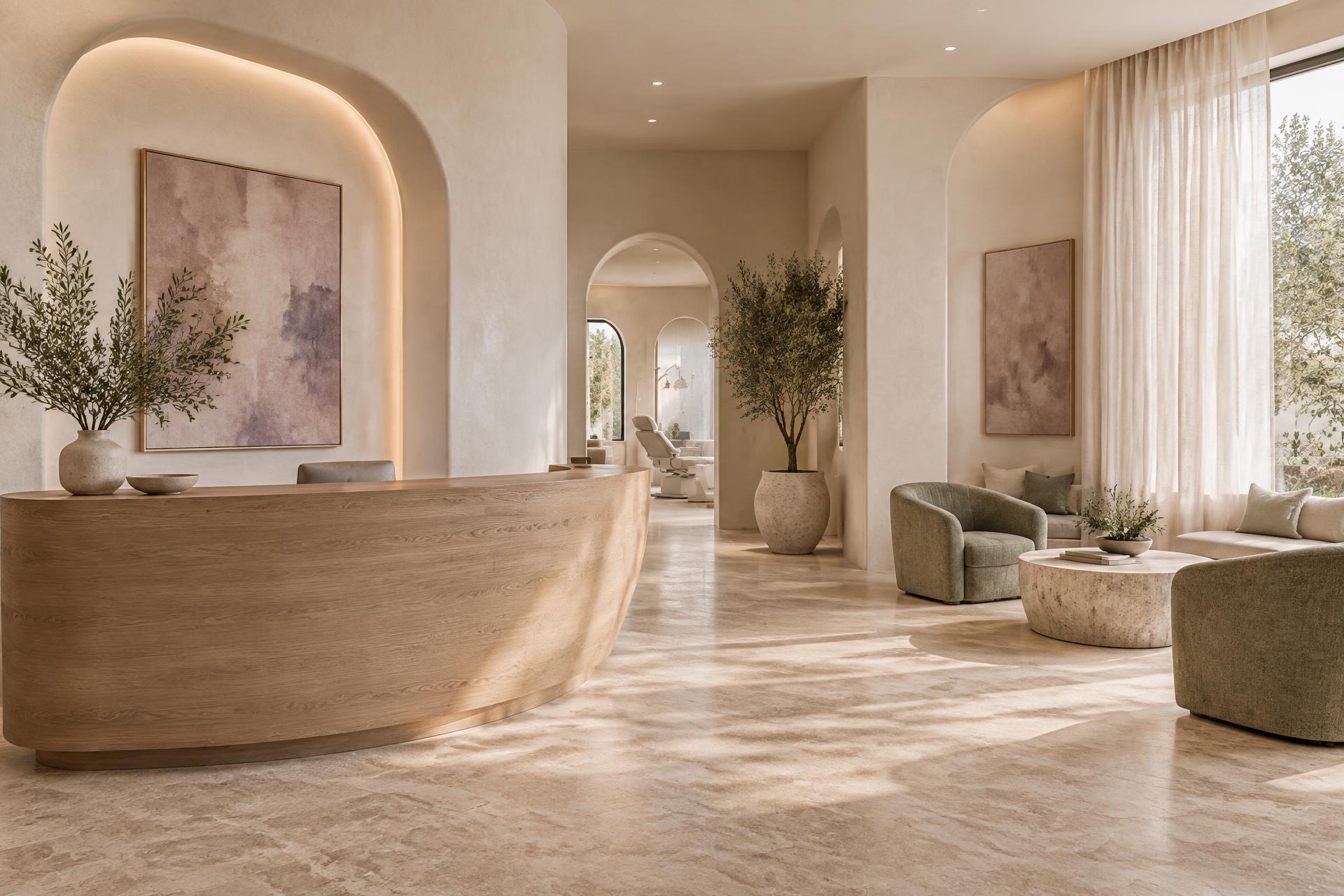 Serene, naturally lit healing practice interior